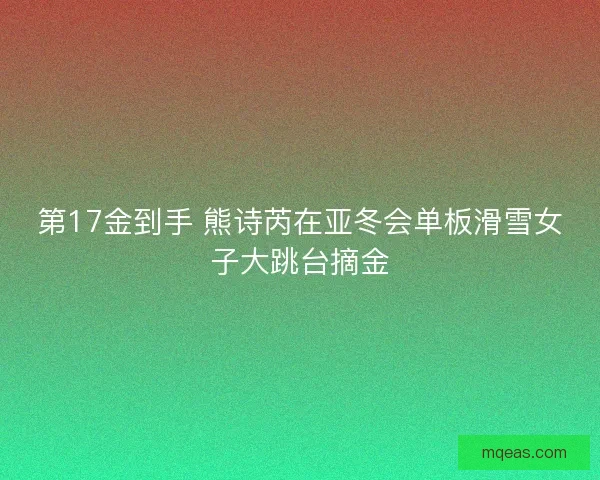 第17金到手 熊诗芮在亚冬会单板滑雪女子大跳台摘金